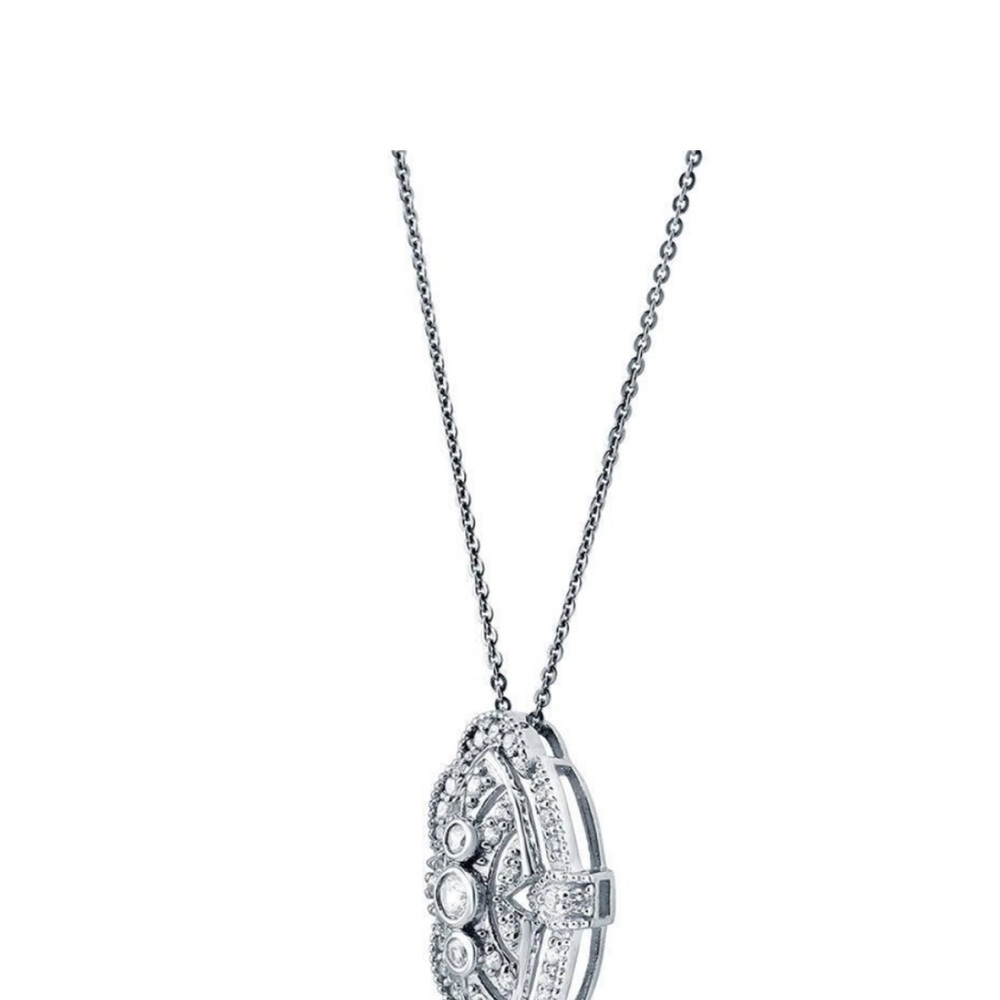 STERLING SILVER CZ ART DECO MILLGRAIN NAVETTE SET - RING AND PENDENT - STUNNING! - Picture 7 of 16
